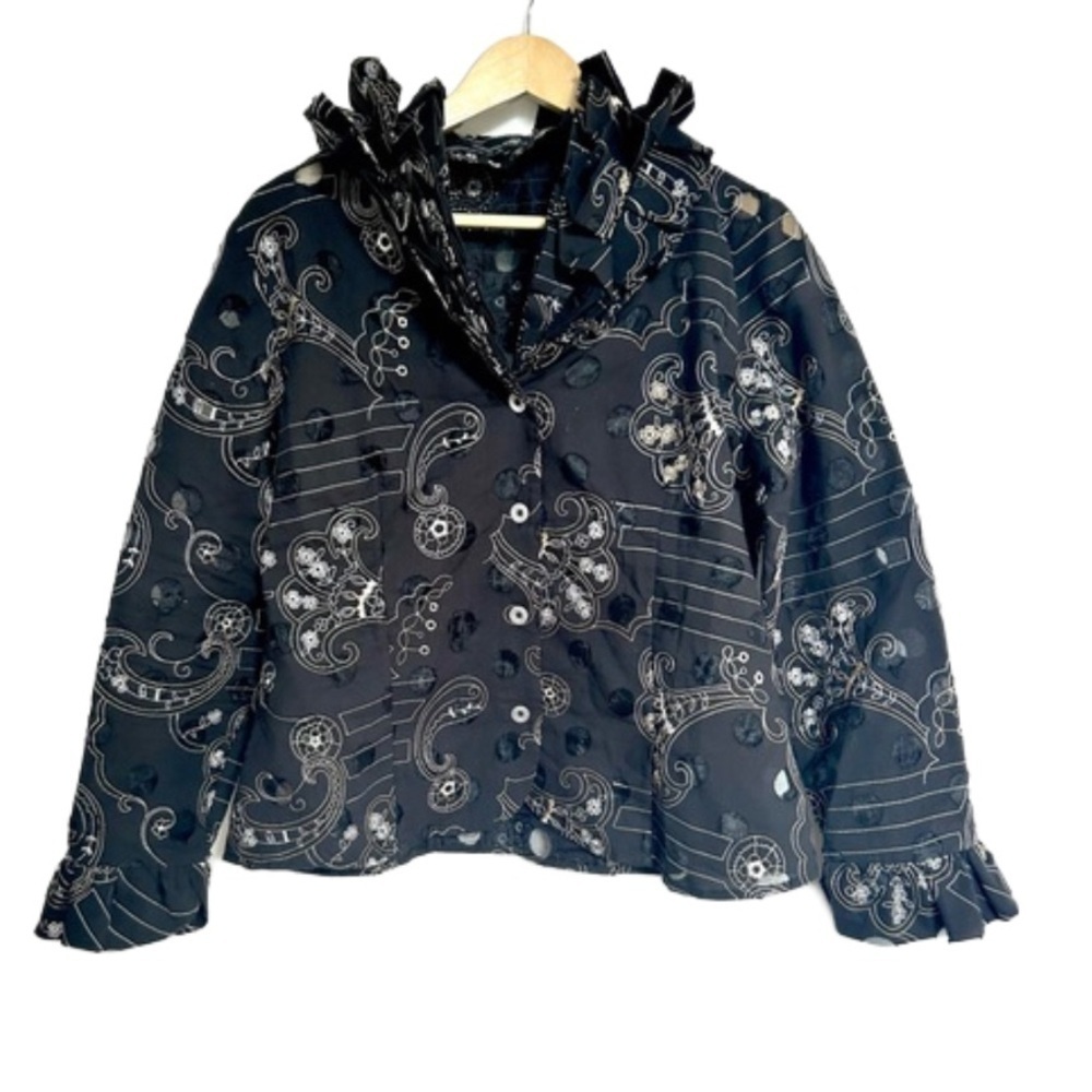 Samuel Dong  Ruffled neck Button Jacket Artsy Textured Blouse